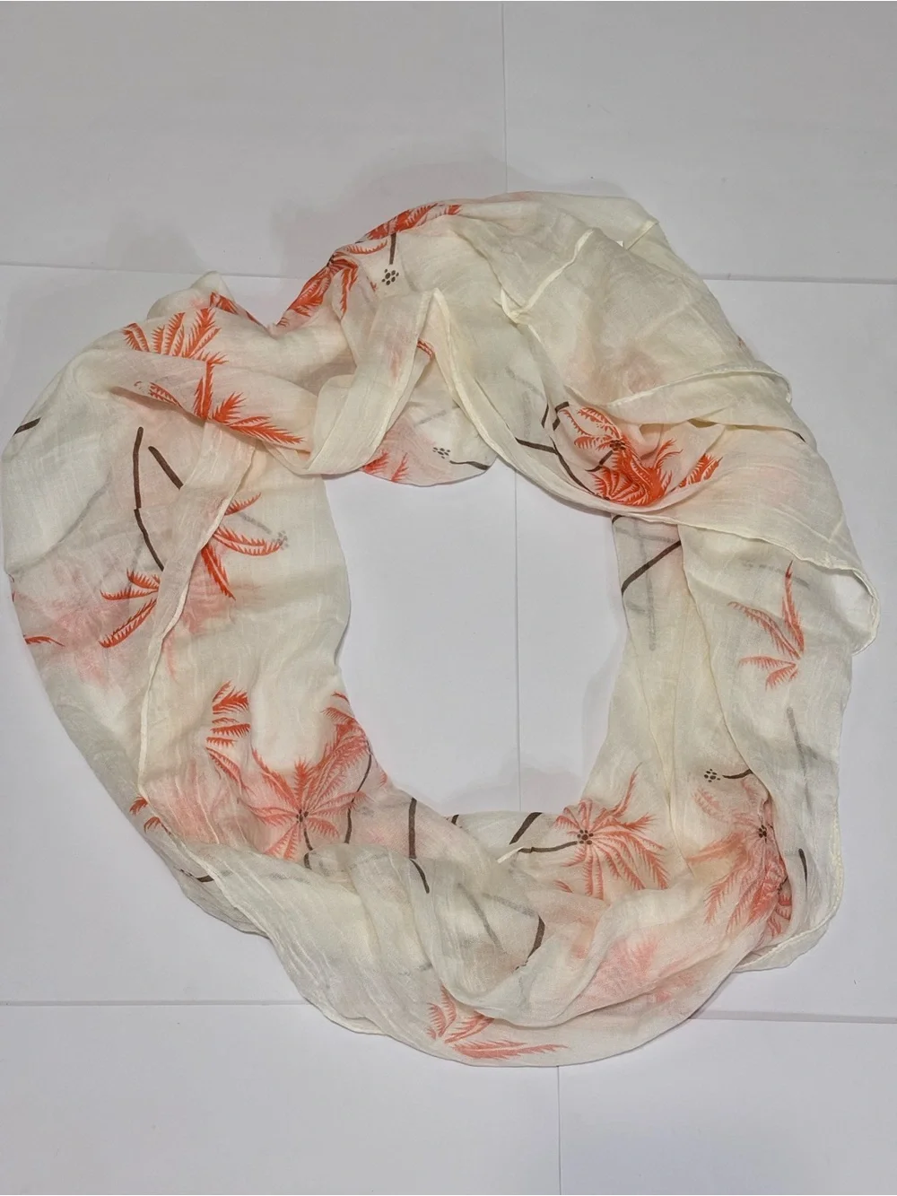 Lightweight Cream & Coral Palm Print Scarf